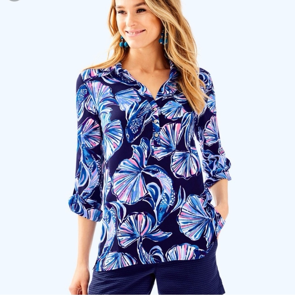 Lilly Pulitzer Everglades Vibrant Blue and Pink Blouse